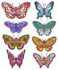 Fototapeta na wymiar Set of colorful various forms butterflies.