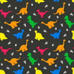 Cute funny kids dinosaurs pattern. Colorful dinosaurs vector background. Backdrop for textile and fabric.