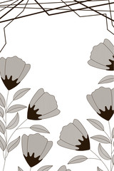 flowers with leaves and geometrical lines icon