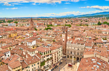 Fototapeta na wymiar Cityscape of Verona in Italy / Seen from the Tower of Lamberti next to 