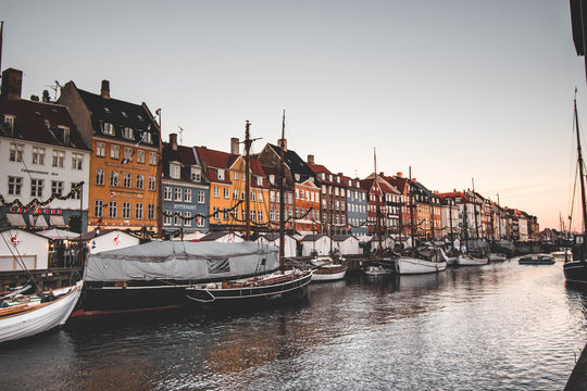 Row of boats and houses in Nyhavn, Copenhagen