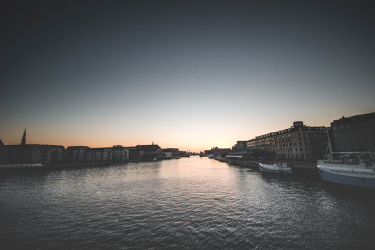 Sunset over the port of Copenhagen