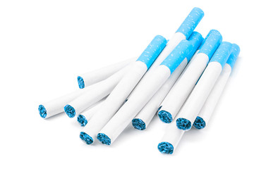 blue filter cigarettes with blue tobacco isolated on white background