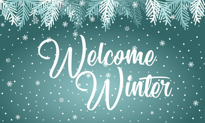 Welcome Winter lettering inscription. Winter background or emblems for invitation, greeting card, posters. Drawn winter inspiration phrase. Vector illustration.
