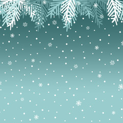 Fototapeta na wymiar Blue winter background or template with branches christmas tree. Vector graphic pattern.