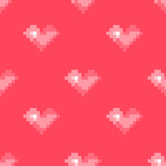Geek valentine's day pixel hearts seamless pattern background. Pixel art heart. Love and valentine. Pixelated hearts digital background. Vector festive background