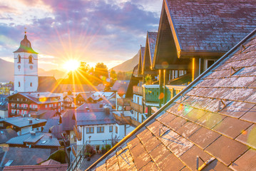 View from the hotel at St. Wolfgang Lake in beautiful Sunset summer time