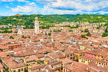 Cityscape of Verona in Italy / Seen from the Tower of Lamberti next to 