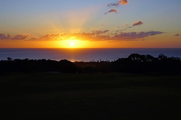 Colorful sunset over the Caribbean Sea in Nevis, St Kitts and Nevis