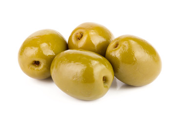 Green olives isolated on a white background