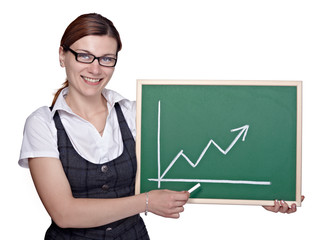 business girl graph blackboard finance