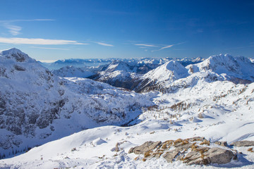 view of Nassfele ski resort in Austrian Alps