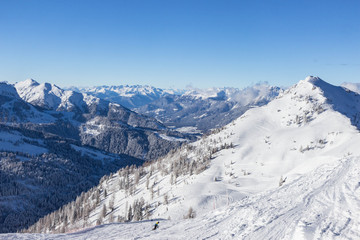 view of Nassfele ski resort in Austrian Alps