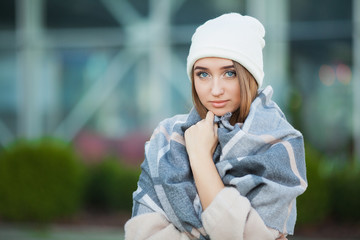 Woman stress. Beautiful sad desperate woman in winter coat suffering depression