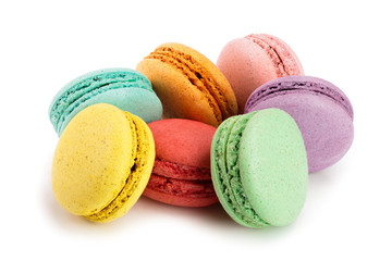 colorful macaroons isolated on white background closeup