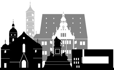 Schweinfurt skyline detailliert Graustufen // Vektor