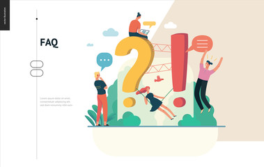 Business, color 1- FAQ -modern flat vector concept illustration of Frequently asked questions People around exclamation and question marks Question answer metaphor Creative web page design template