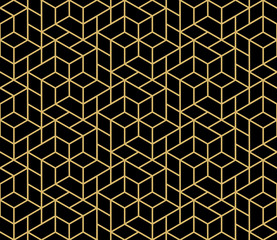 The geometric pattern with lines. Seamless vector background. Gold and black texture. Graphic modern pattern. Simple lattice graphic design