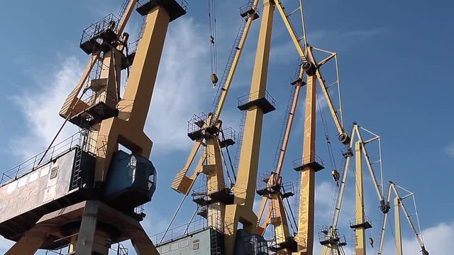 Cranes In The Commercial Harbor Of Constanta In Romania
