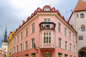 Fototapeta premium Tallinn in Estonia, colorful houses in the medieval city, typical buildings 