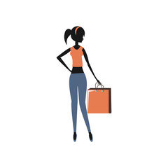 woman silhouette retro style with shopping bag