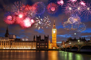 Tuinposter Big Ben with firework in London, England (celebration of the New Year) © Tomas Marek
