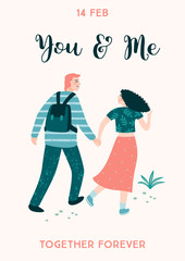 Romantic illustration with people. Vector design concept for Valentines Day and other users.