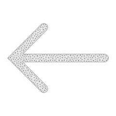 Mesh vector arrow left on a white background. Polygonal wireframe grey arrow left in low poly style with connected triangles, nodes and lines.