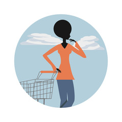 woman silhouette retro style with shopping cart