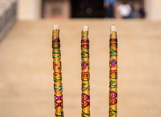Burning incense at Temple of Supreme Purity or Tai Qing Gong at Laoshan