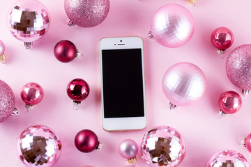 Christmas mock up with white on pink background