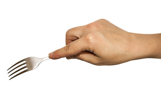 Fork In A Hand  On A White Background Isolation