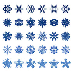 collection of blue  vector snowflakes on white background