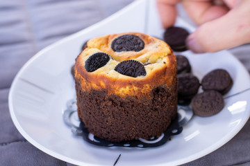 Chocolate cookie muffin with cookies