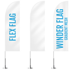 White textile flex or winder banner flags. Banner flag mockups set. Set of vector advertising mockups. - obrazy, fototapety, plakaty