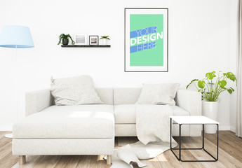 Large Poster Frame in Living Room Mockup