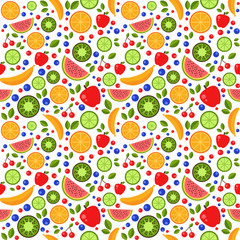 Tropical fruits summer colorful seamless pattern vector background