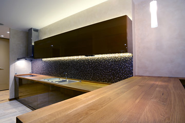 Counter top in modern new kitchen interior