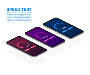 Set Speed test on smartphone. Speedometer Internet Speed 100 mb. Website speed loading time. Vector illustration.