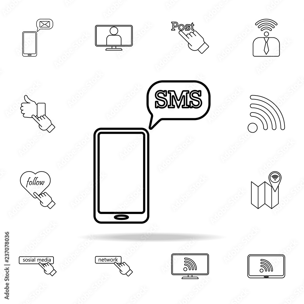 Poster sms on smart phone icon. sosial media network icons universal set for web and mobile