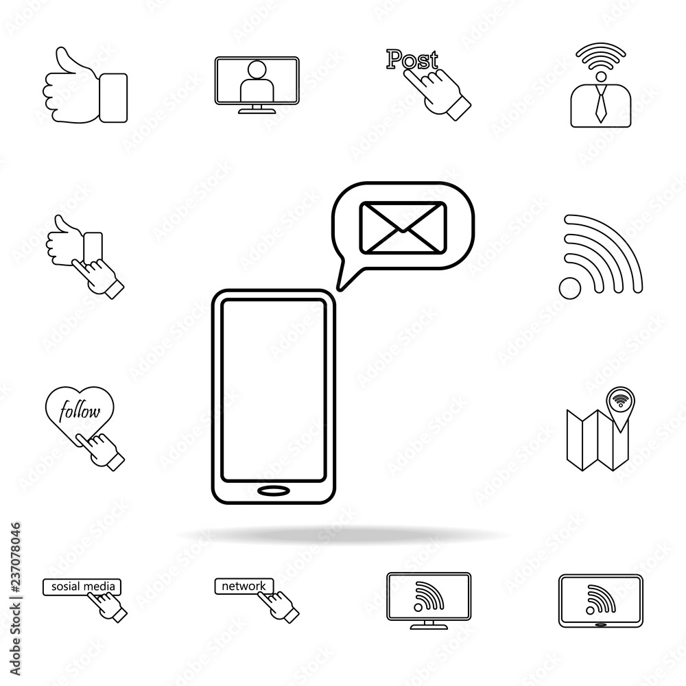 Poster inbox in smart phone icon. sosial media network icons universal set for web and mobile