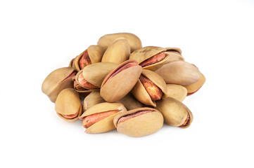 Pistachio in nutshell isolated on white background, composition of pistachios great for healthy and dietary nutrition. Concept of nuts
