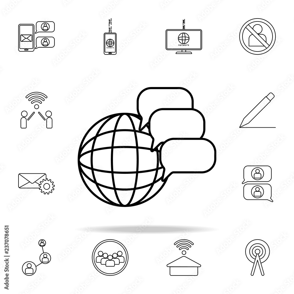 Poster global communication icon. sosial media network icons universal set for web and mobile