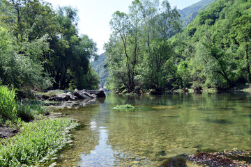 Fototapeta na wymiar Treska river in Matka canyon. Skopje, Macedonia.