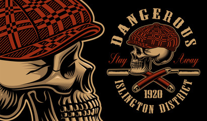 Vector illustration of a bully skull with the straight razors.