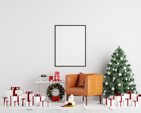 Mock Up Poster Frame Christmas Decoration Interior Background