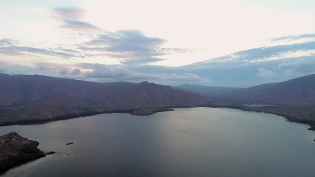 Aerial Forward Slow: Cloud Formations on Top of Komodo Island Mountains