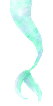 Watercolor Hand Drawn Blue Mermaid Tail Isolated At White Background. Magic Creature.