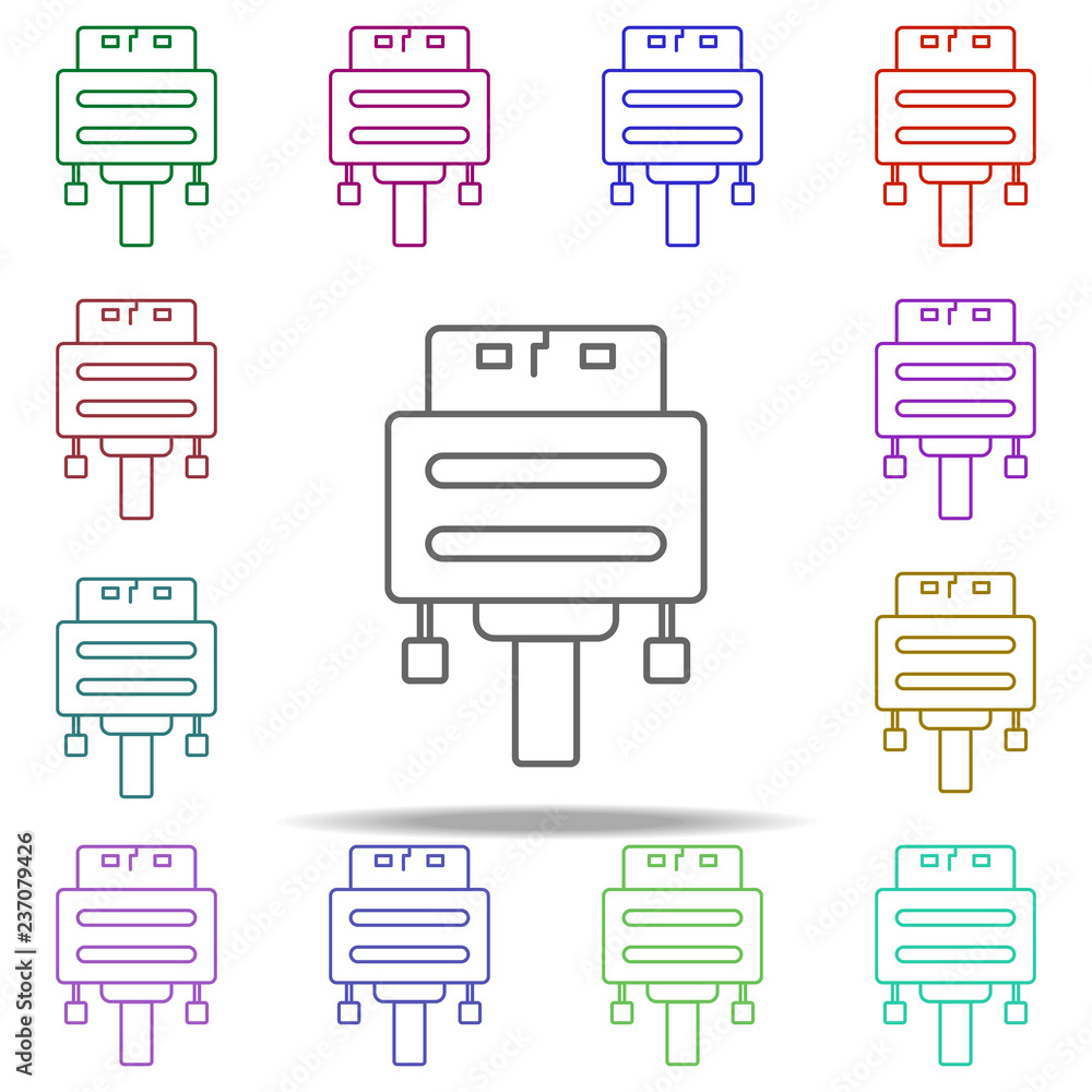 Poster vga cable line icon. elements of computer hardware in multi color style icons. simple icon for websi