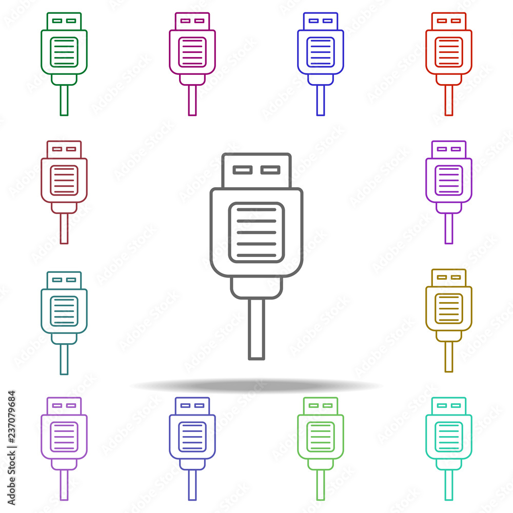 Poster usb cable line icon. elements of computer hardware in multi color style icons. simple icon for websi